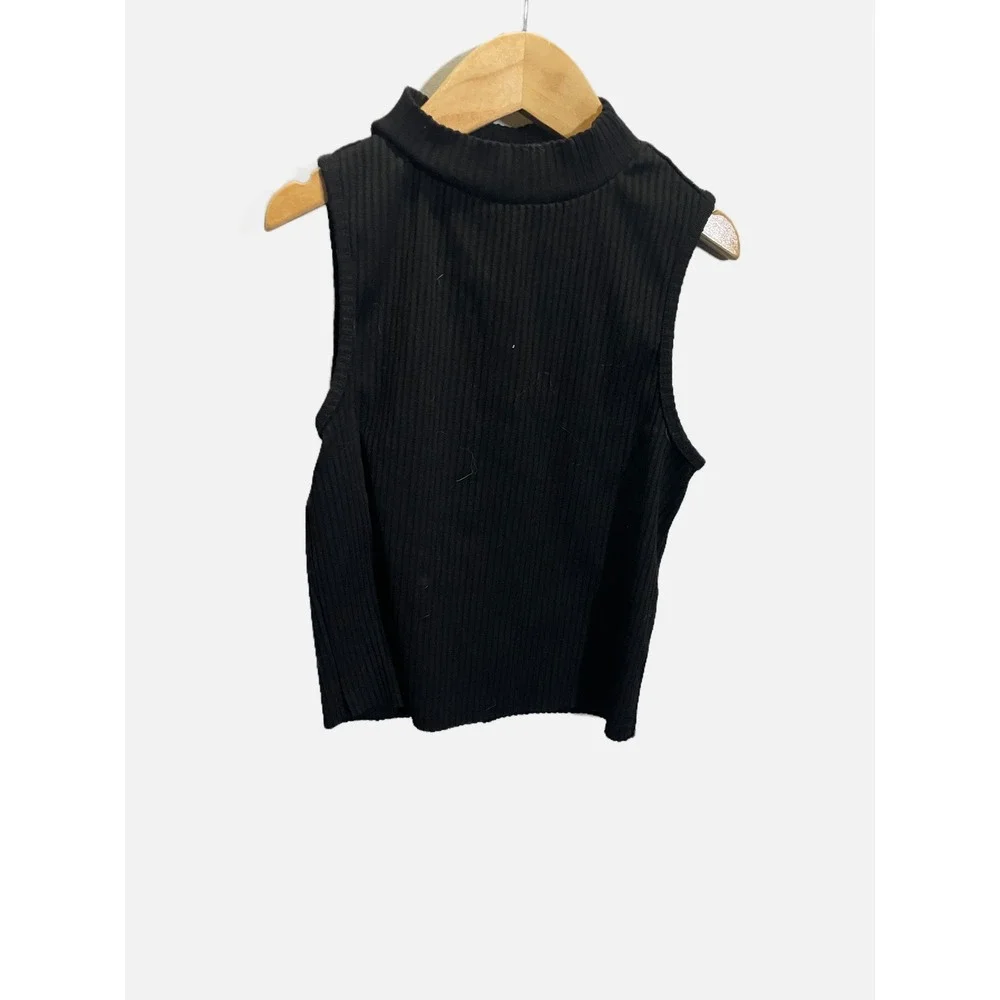 GB Girls Mock Neck Top Kids Large Black Ribbed Sleeveless Casual Minimalist